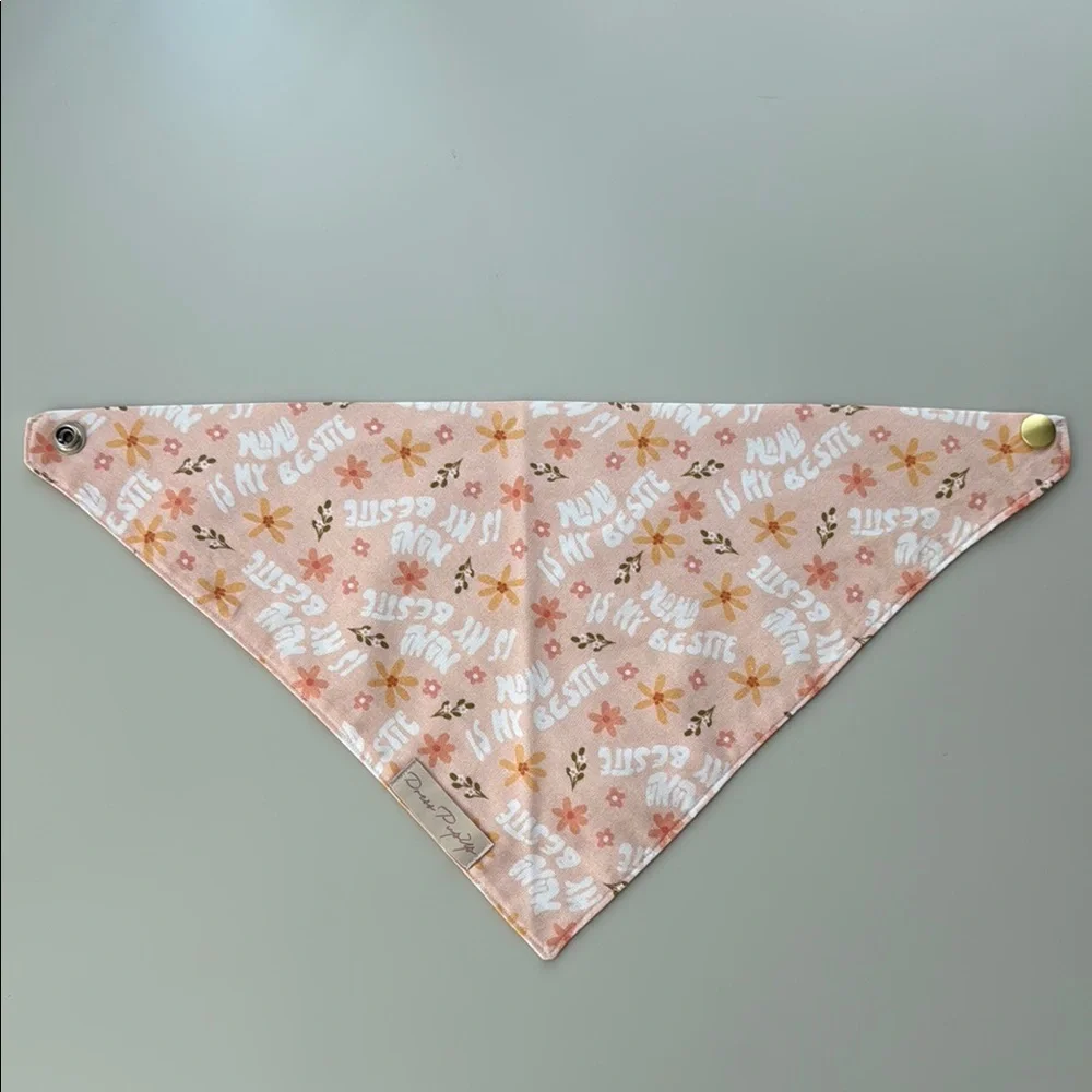 Floral Handmade Dog Bandana – “Mama is My Bestie” – Size S-M
